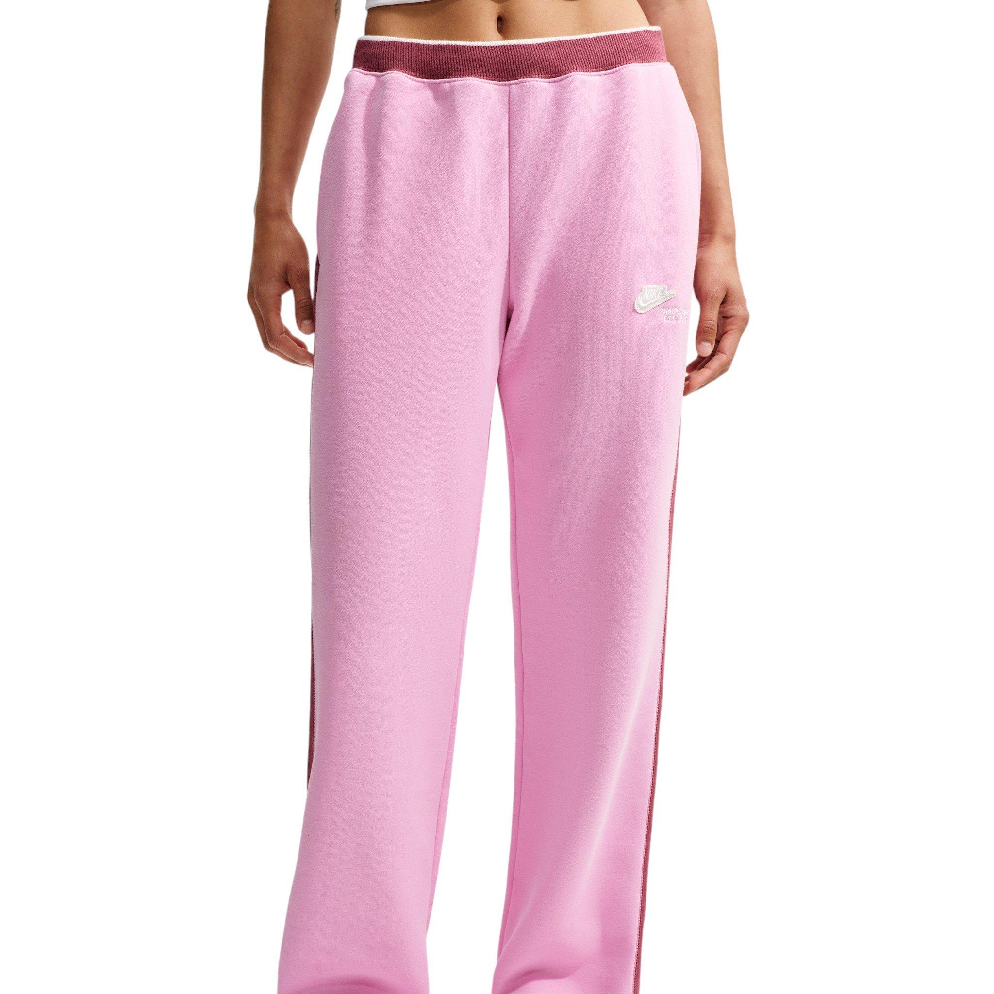 Nike Women's Studio Fleece Med Weight "Run Club" Mid-Rise Track Pants - Pink - PINK